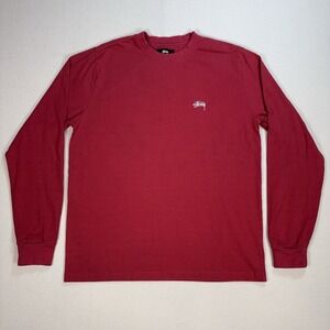 Stussy Long Sleeve T-Shirt Men's S Red 100% Cotton Crew Neck Y2K *STAINS*